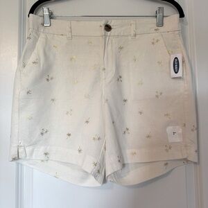 NWT Old Navy Women’s Cream and Gold Palm Tree Everyday Mid Rise Size 4 Shorts